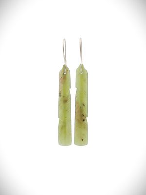 Moko Pounamu NZ Genuine Totoweka Greenstone & Sterling Silver Huru (Feather) Earrings - Rapanui