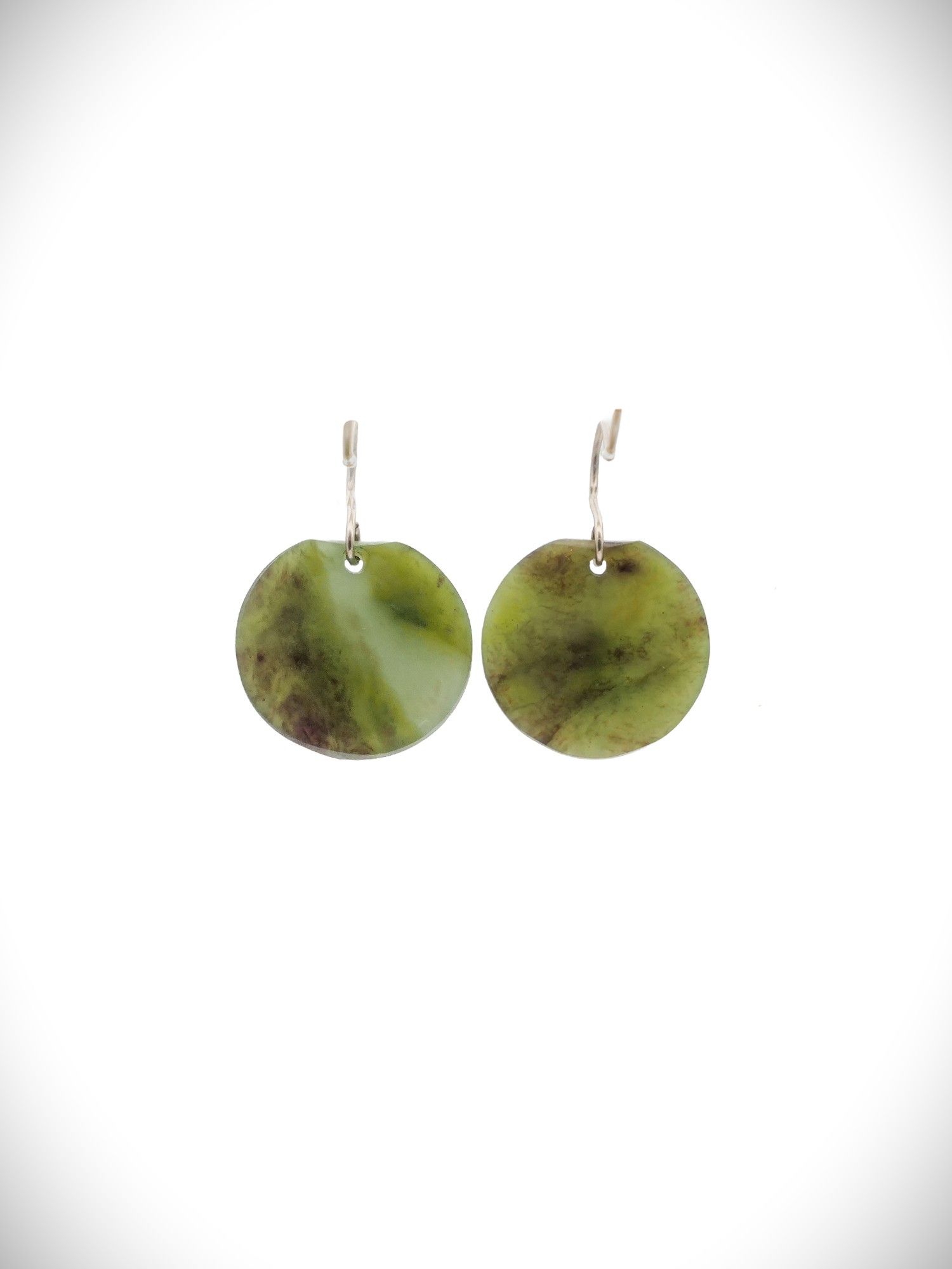 Moko Pounamu NZ Genuine Totoweka Greenstone & Stirling Silver Disc Earrings