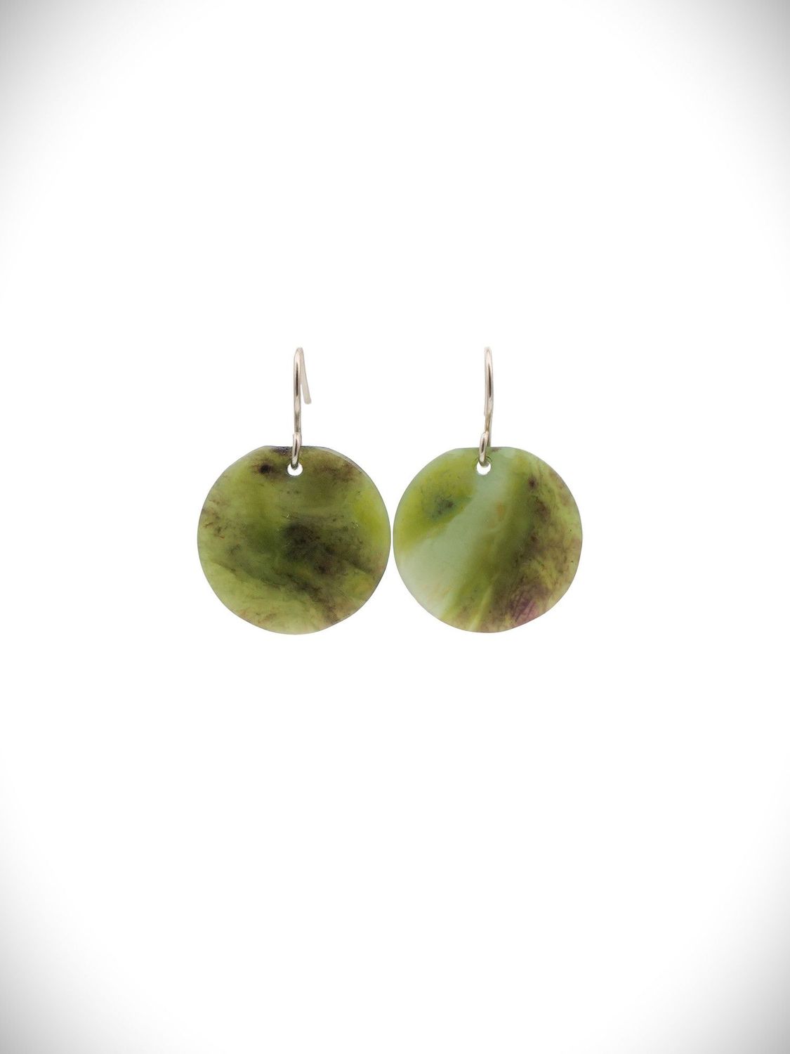 Moko Pounamu NZ Genuine Totoweka Greenstone & Stirling Silver Disc Earrings Moko Pounamu NZ Genuine Totoweka Greenstone & Stirling Silver Disc Earrings