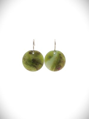 Moko Pounamu NZ Genuine Totoweka Greenstone & Sterling Silver Disc Earrings - Pakaraka
