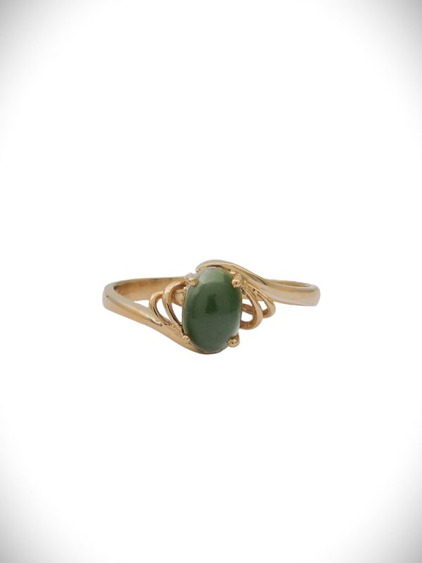 Moko Pounamu 9ct Gold & Genuine NZ Kawakawa Pounamu Ring - Waitotara