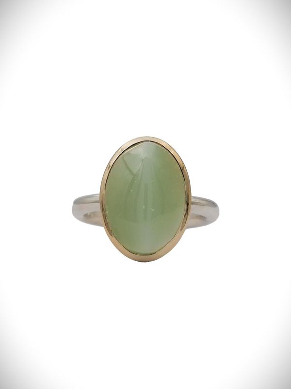 Moko Pounamu Genuine NZ Inanga Pounamu 9ct Gold and Sterling Silver Oval Ring - Rangikura