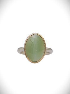 Moko Pounamu Genuine NZ Inanga Pounamu 9ct Gold and Sterling Silver Oval Ring - Rangikura