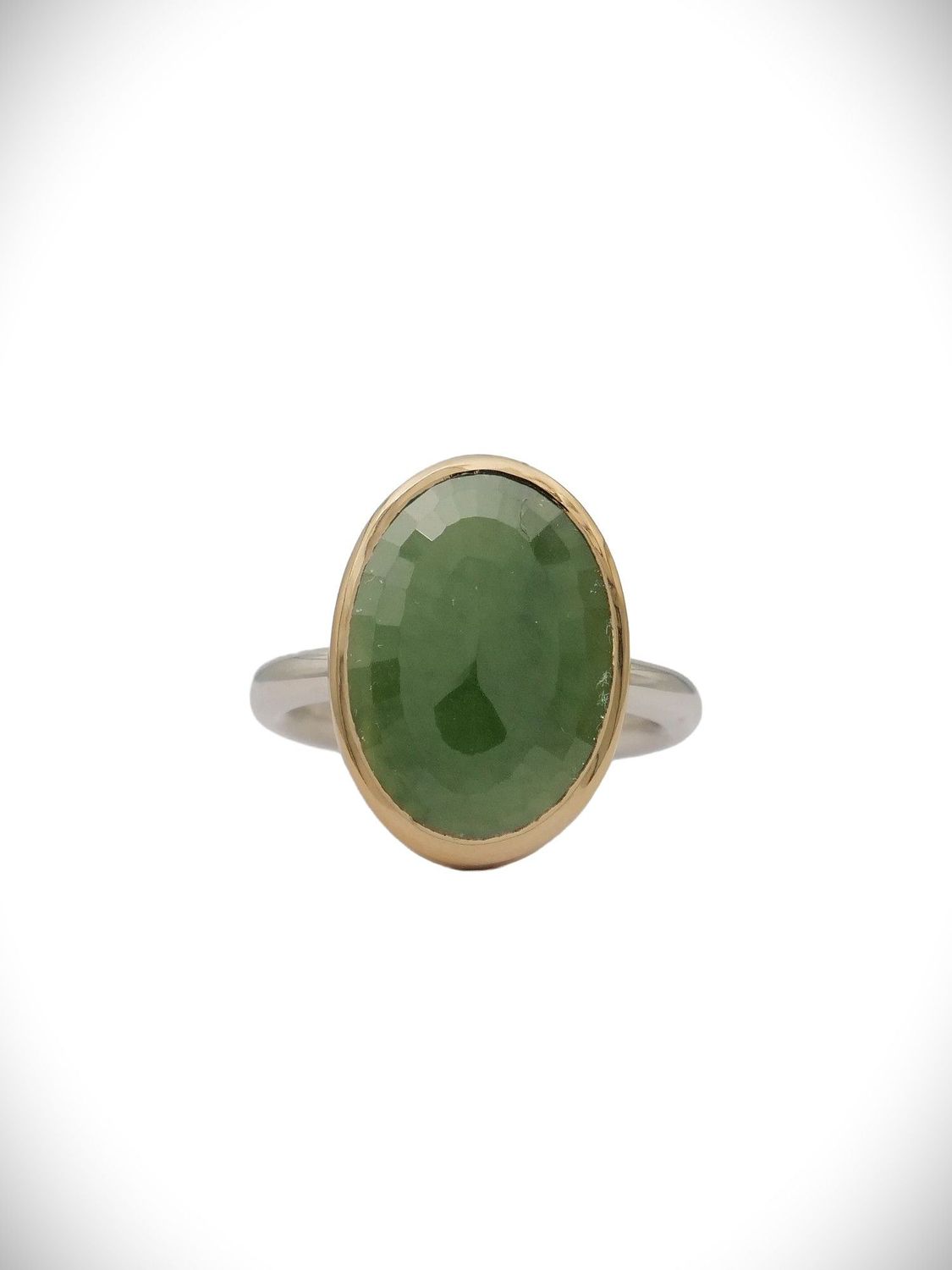 Moko Pounamu 9ct Gold and Stirling Silver Kawakawa Unisex Oval Ring Moko Pounamu 9ct Gold and Stirling Silver Kawakawa Unisex Oval Ring
