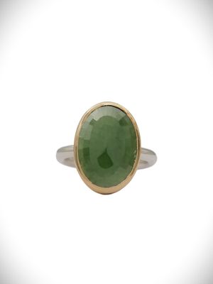 Moko Pounamu 9ct Gold and Sterling Silver Kawakawa Oval Ring -Mana Moko Pounamu 9ct Gold and Sterling Silver Kawakawa Oval Ring -Mana