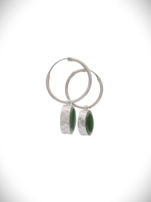 Moko Pounamu Genuine NZ Kawakawa & Sterling Silver Large Round Weave Earrings - WE2