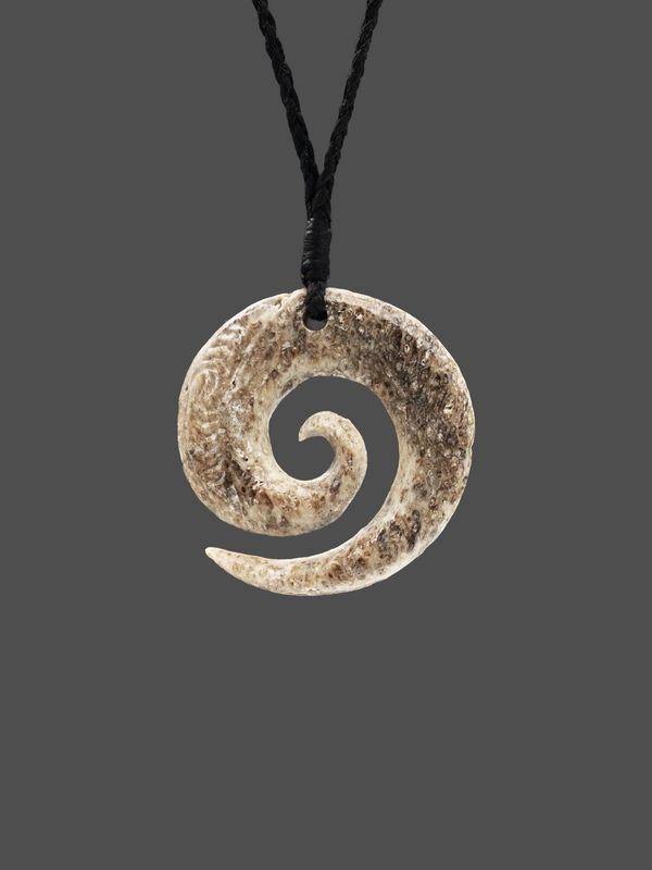 Moko Pounamu Koru Whale Bone Carving - Waiouru SALE Moko Pounamu Koru Whale Bone Carving - Waiouru SALE