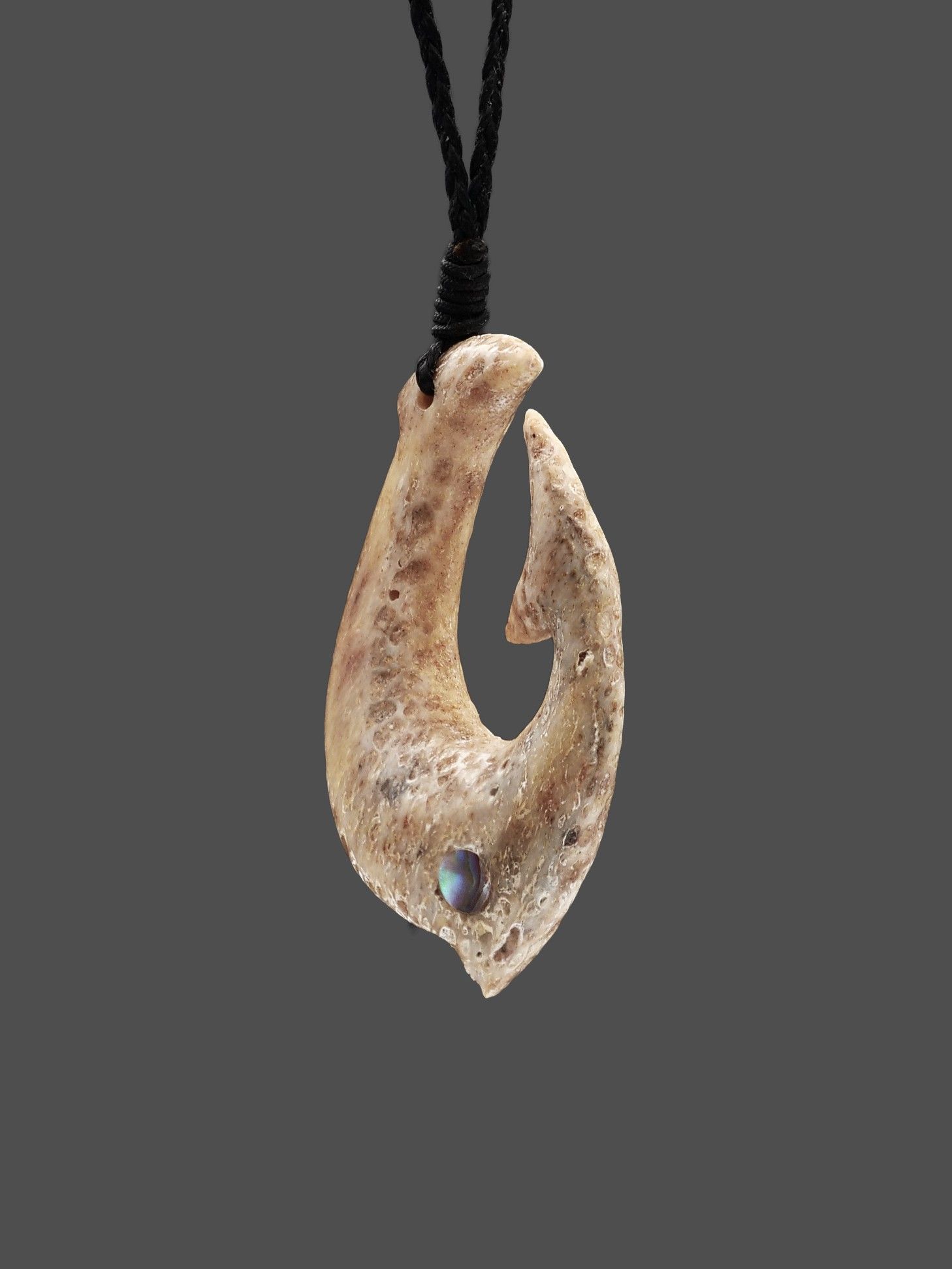 Moko Pounamu Hei Matau (Hook) Whale Bone Carving - Te Tuhi