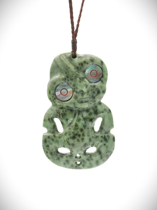 Moko Pounamu Hei Tiki NZ Genuine Kokopu Greenstone - Kamo Moko Pounamu Hei Tiki NZ Genuine Kokopu Greenstone - Kamo