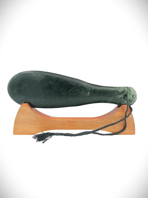Moko Pounamu Mere Sculpture NZ Genuine Kawakawa Flower Pounamu - Otuataua Moko Pounamu Mere Sculpture NZ Genuine Kawakawa Flower Pounamu - Otuataua