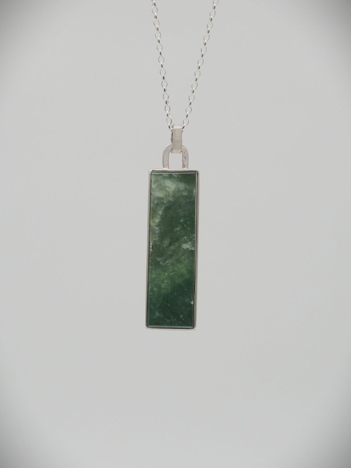 Moko Pounamu Genuine NZ Kahotea Greenstone & Sterling Silver Column Pendant - Okoia
