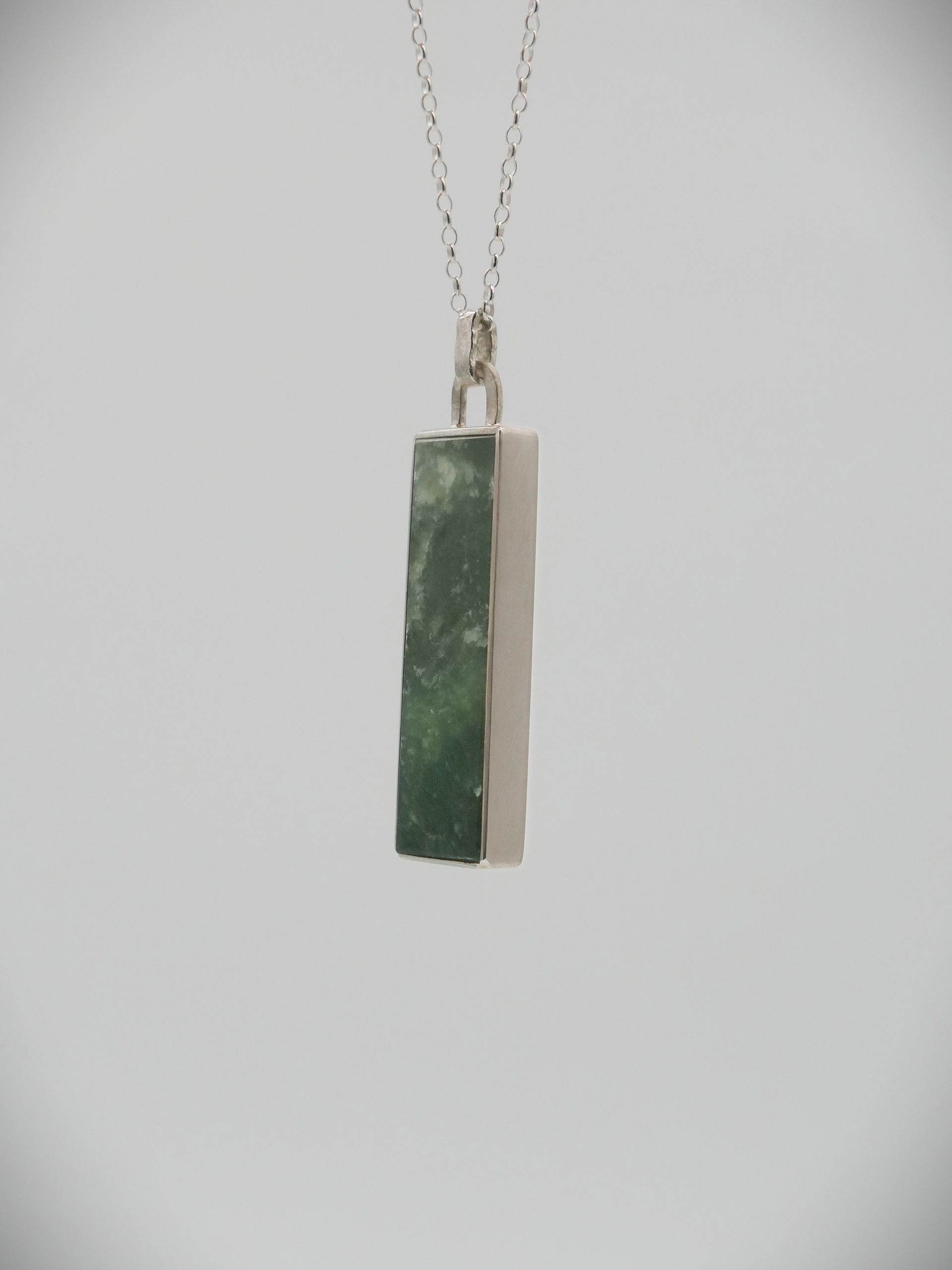 Moko Pounamu Genuine NZ Kahotea Greenstone & Sterling Silver Column Pendant - Whanganui