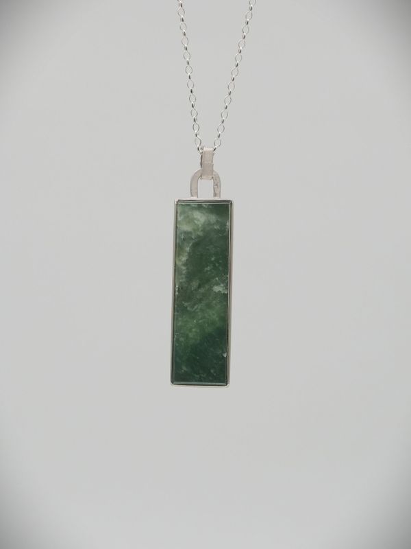 Moko Pounamu Genuine NZ Kahotea Greenstone & Sterling Silver Column Pendant - Whanganui