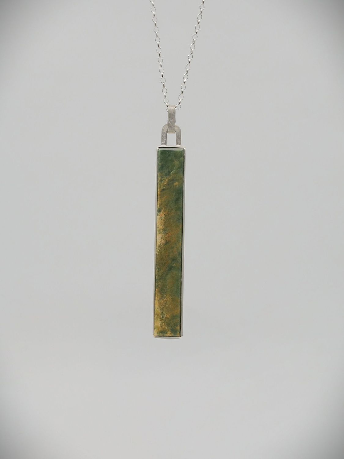 Moko Pounamu Genuine NZ Raukaraka Greenstone & Sterling Silver Column Pendant - Opunake