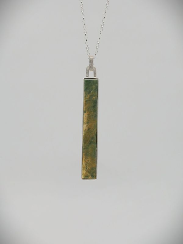 Moko Pounamu Genuine NZ Raukaraka Greenstone & Sterling Silver Column Pendant - Opunake
