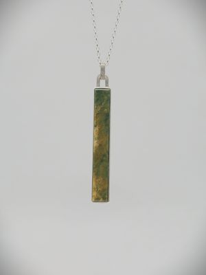 Moko Pounamu Genuine NZ Raukaraka Greenstone & Sterling Silver Column Pendant - Opunake Moko Pounamu Genuine NZ Raukaraka Greenstone & Sterling Silver Column Pendant - Opunake