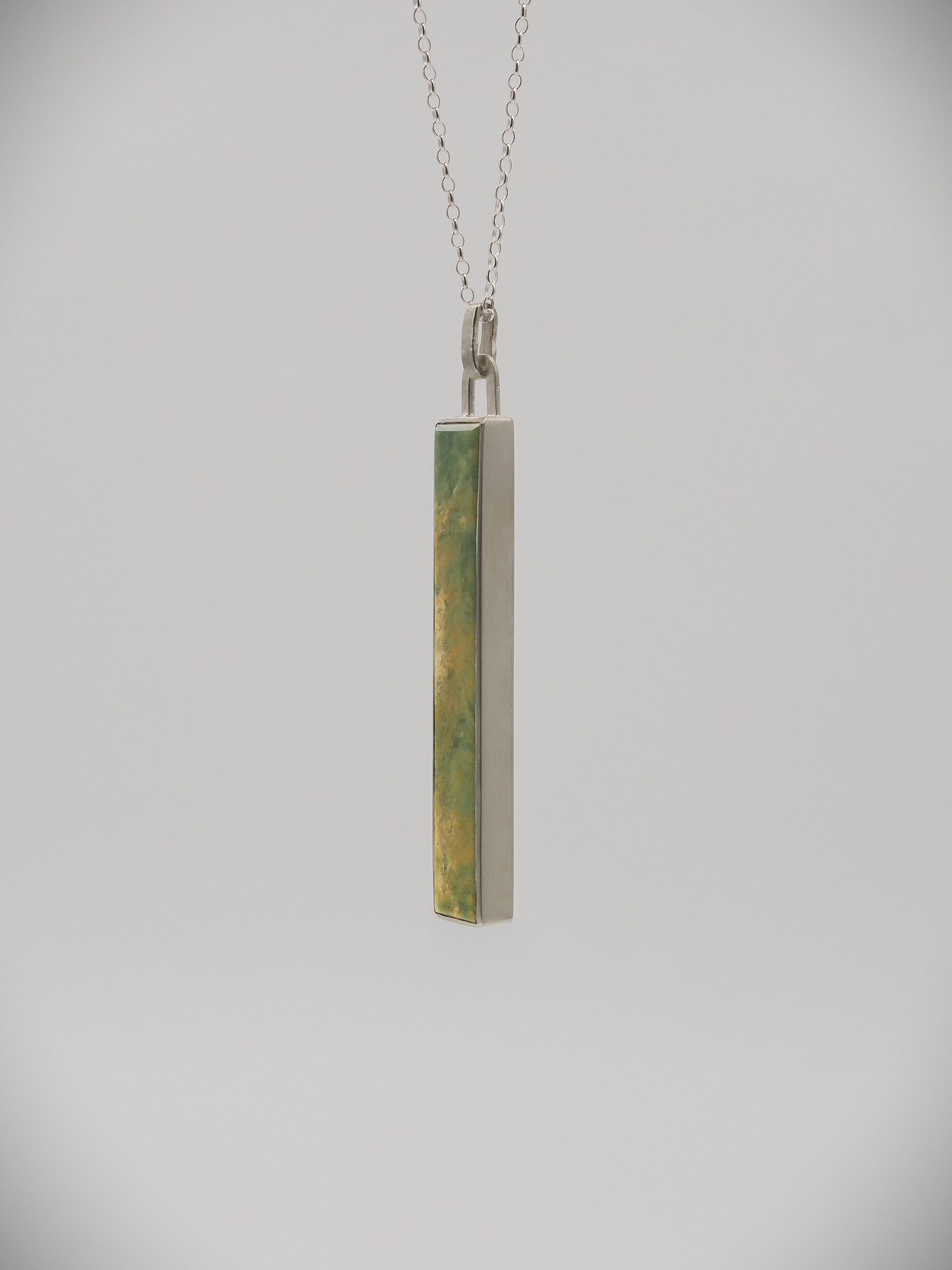 Moko Pounamu Genuine NZ Raukaraka Greenstone & Sterling Silver Column Pendant - Opunake