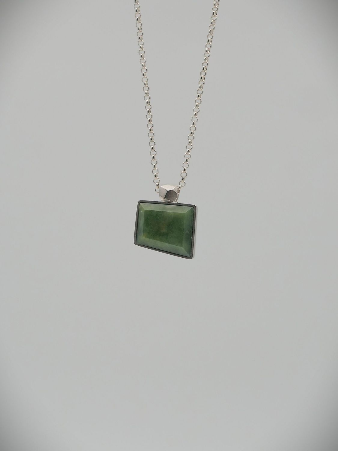 Moko Pounamu Genuine NZ Marsden Flower Greenstone & Sterling Silver Monolith Pendant - Taranaki