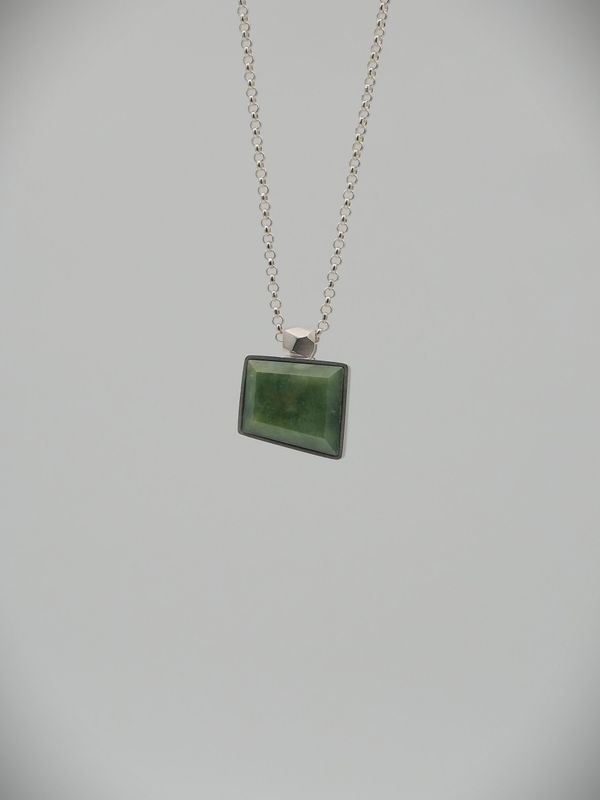 Moko Pounamu Genuine NZ Marsden Flower Greenstone & Sterling Silver Monolith Pendant - Taranaki