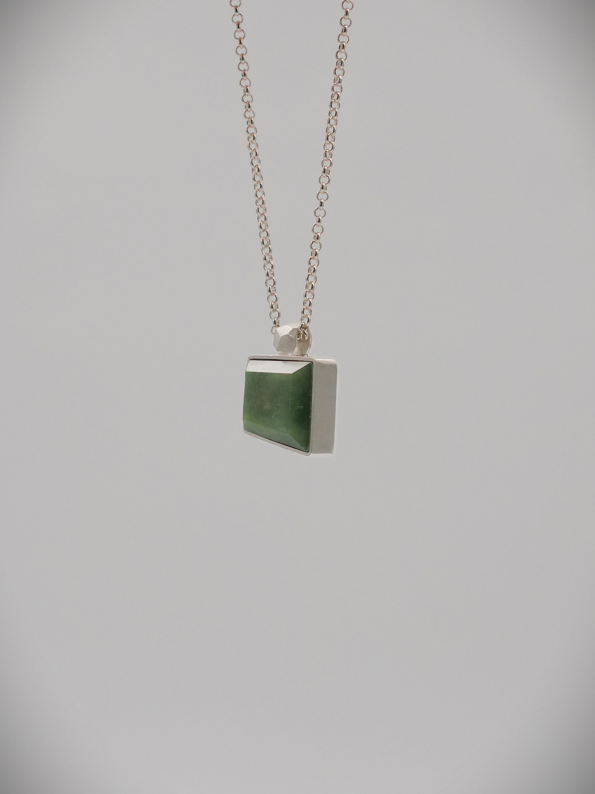 Moko Pounamu Genuine NZ Marsden Flower Greenstone & Sterling Silver Monolith Pendant - Taranaki
