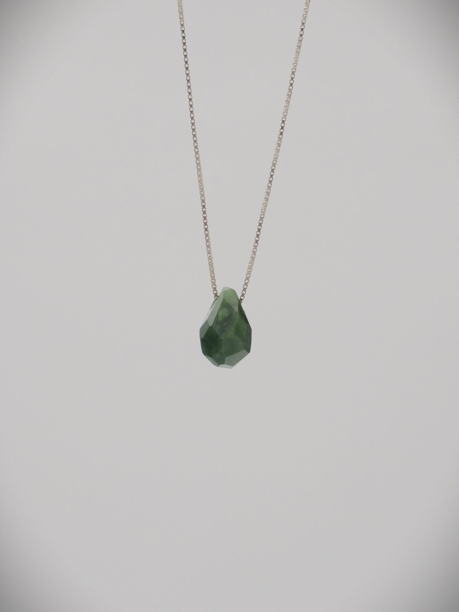 Moko Pounamu Genuine NZ Kahurangi Greenstone & Sterling Silver Faceted Rock Pendant - Makakahi