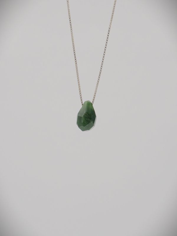 Moko Pounamu Genuine NZ Kahurangi Greenstone & Sterling Silver Faceted Rock Pendant - Makakahi