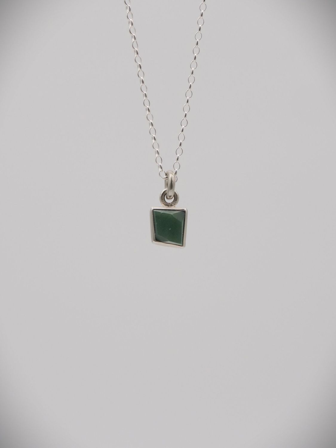 Moko Pounamu Genuine NZ Kawakawa Greenstone & Sterling Silver Faceted Geometric Pendant - Parinui