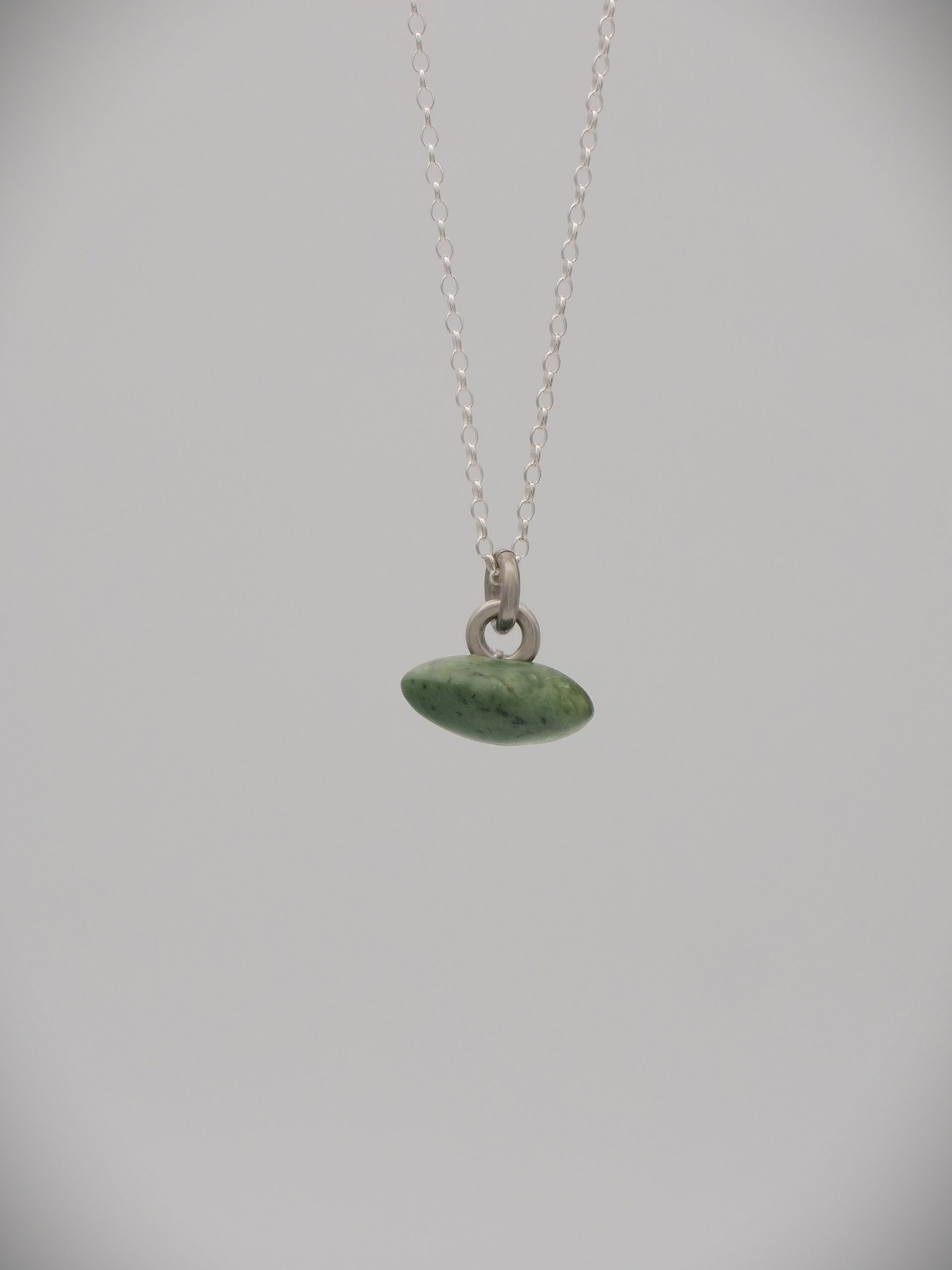 Moko Pounamu Genuine NZ Auhunga Greenstone & Sterling Silver Rivet Seed Pendant - Pipiriki