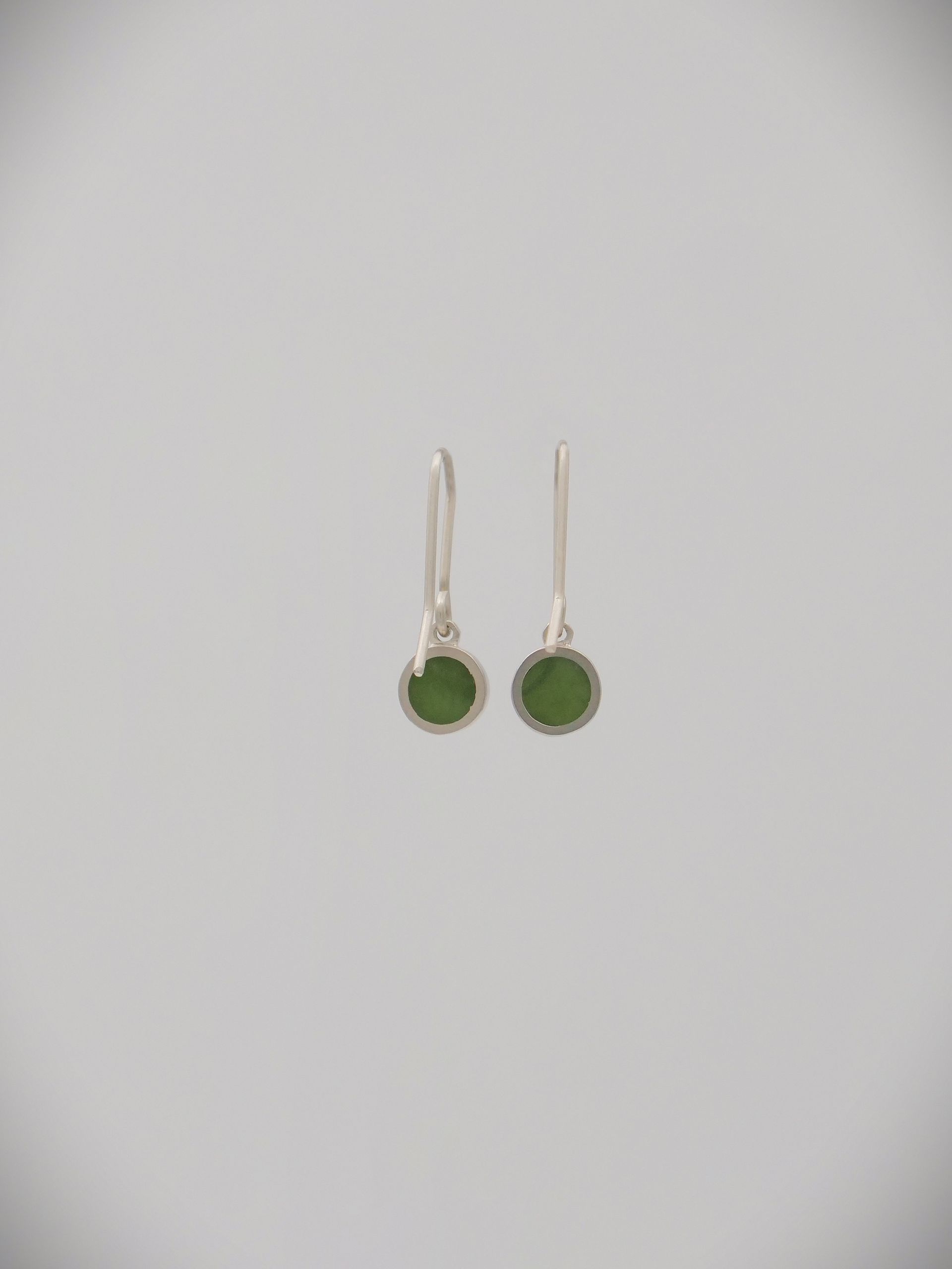 Moko Pounamu Genuine NZ Kahurangi Greenstone & Sterling Silver Round CAIM Earrings CE8-P