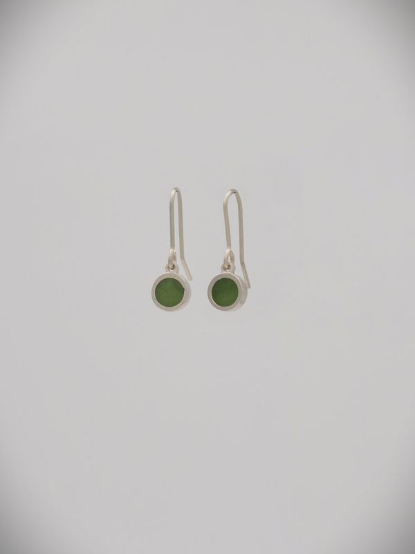 Moko Pounamu Genuine NZ Kahurangi Greenstone & Sterling Silver Round CAIM Earrings CE8-P