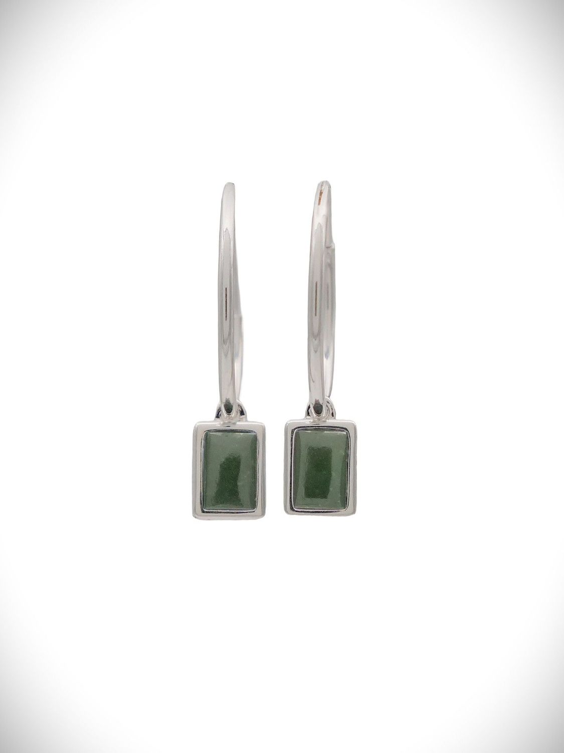 Moko Pounamu Genuine NZ Kawakawa and Sterling Silver Small Rectangle Weave Earrings - WE3