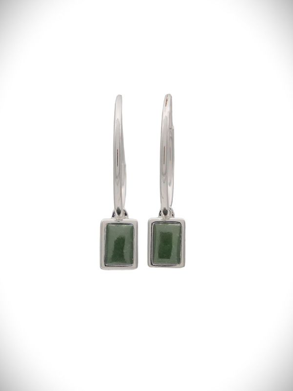 Moko Pounamu Genuine NZ Kawakawa and Sterling Silver Small Rectangle Weave Earrings - WE3