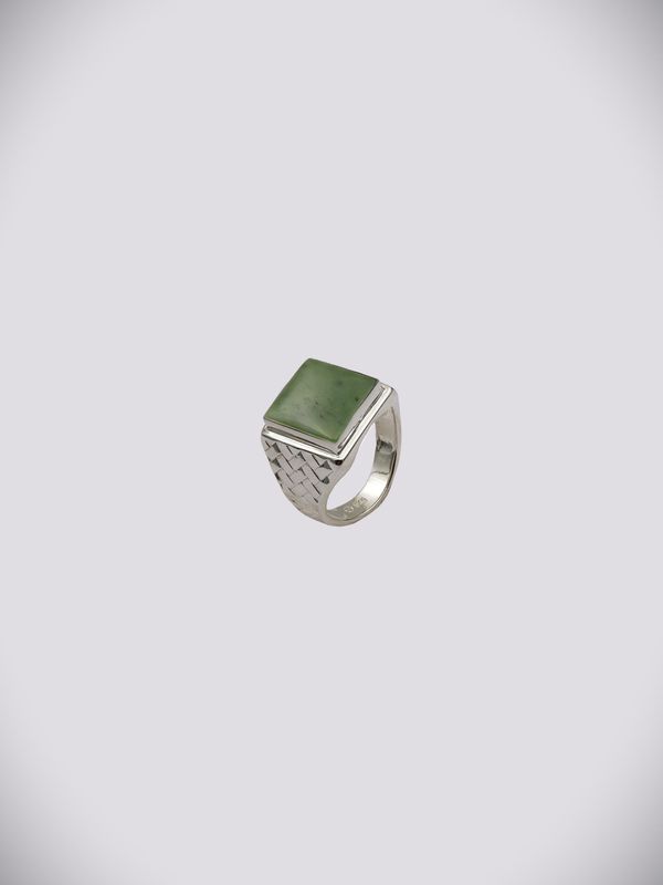 Moko Pounamu Genuine NZ Kawakawa Greenstone & Sterling Silver Ring - WR1