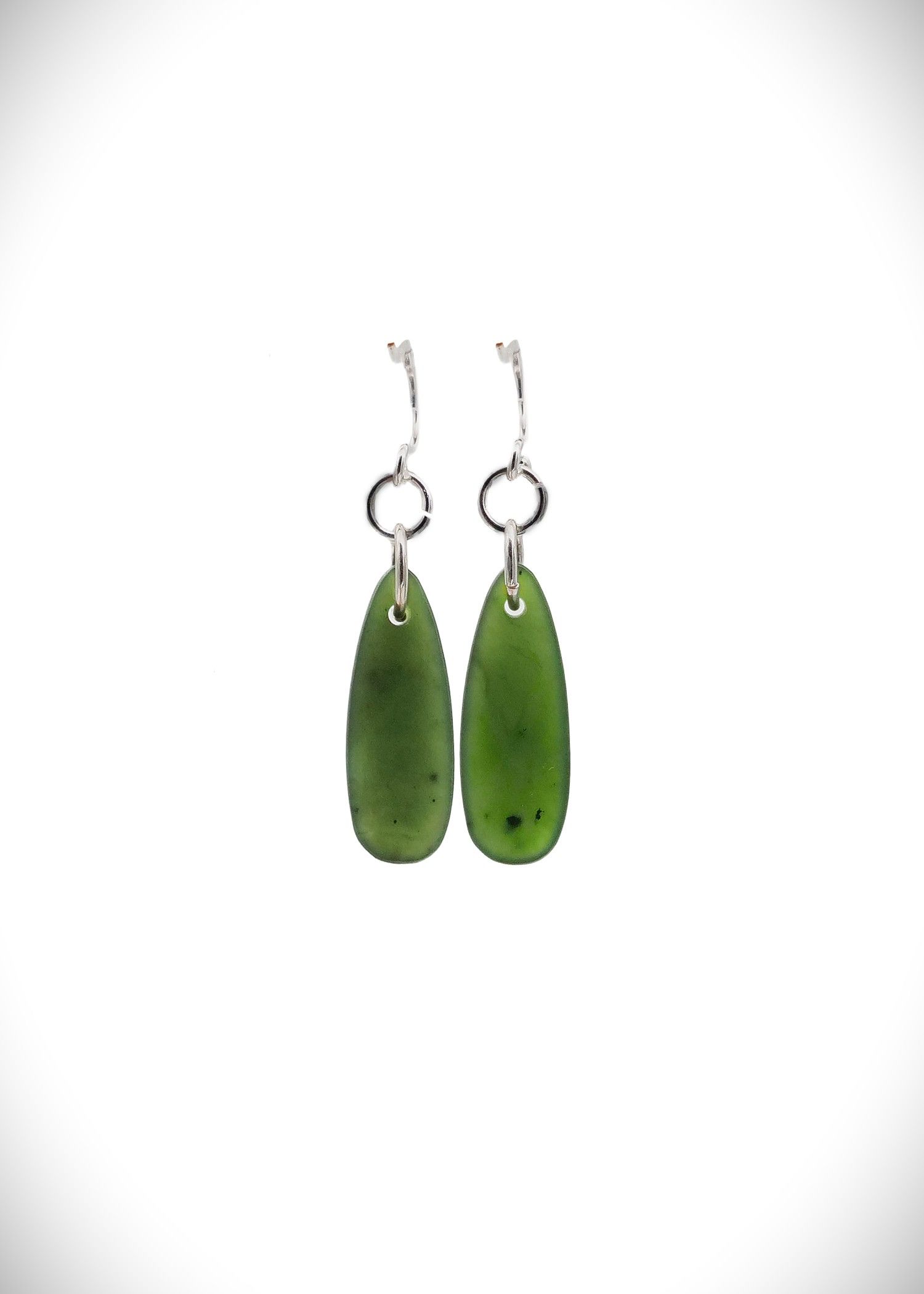 Moko Pounamu NZ Genuine Kawakawa Greenstone and Sterling Silver Roimata (Teardrop) Earrings - TDE2