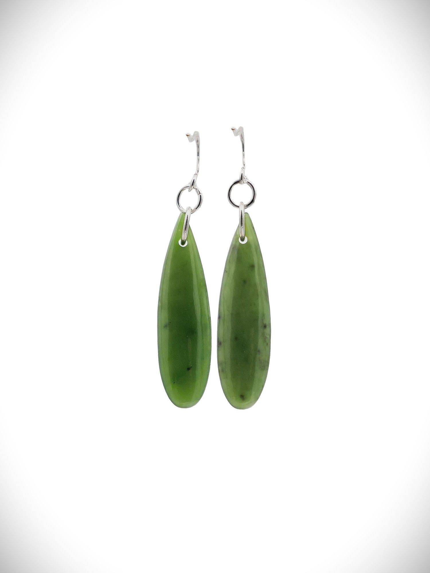 Moko Pounamu NZ Genuine Kawakawa Greenstone and Sterling Silver Roimata (Teardrop) Earrings - TDE3