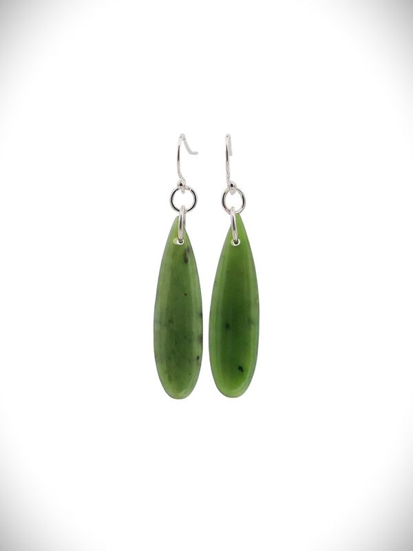 Moko Pounamu NZ Genuine Kawakawa Greenstone and Sterling Silver Roimata (Teardrop) Earrings - TDE3