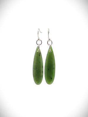 Moko Pounamu NZ Genuine Kawakawa Greenstone and Sterling Silver Roimata (Teardrop) Earrings - TDE3