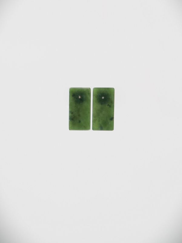 Moko Pounamu Genuine NZ Greenstone & Sterling Silver Rectangle Stud Earrings - Makakaho