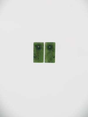 Moko Pounamu Genuine NZ Greenstone & Sterling Silver Rectangle Stud Earrings - Makakaho