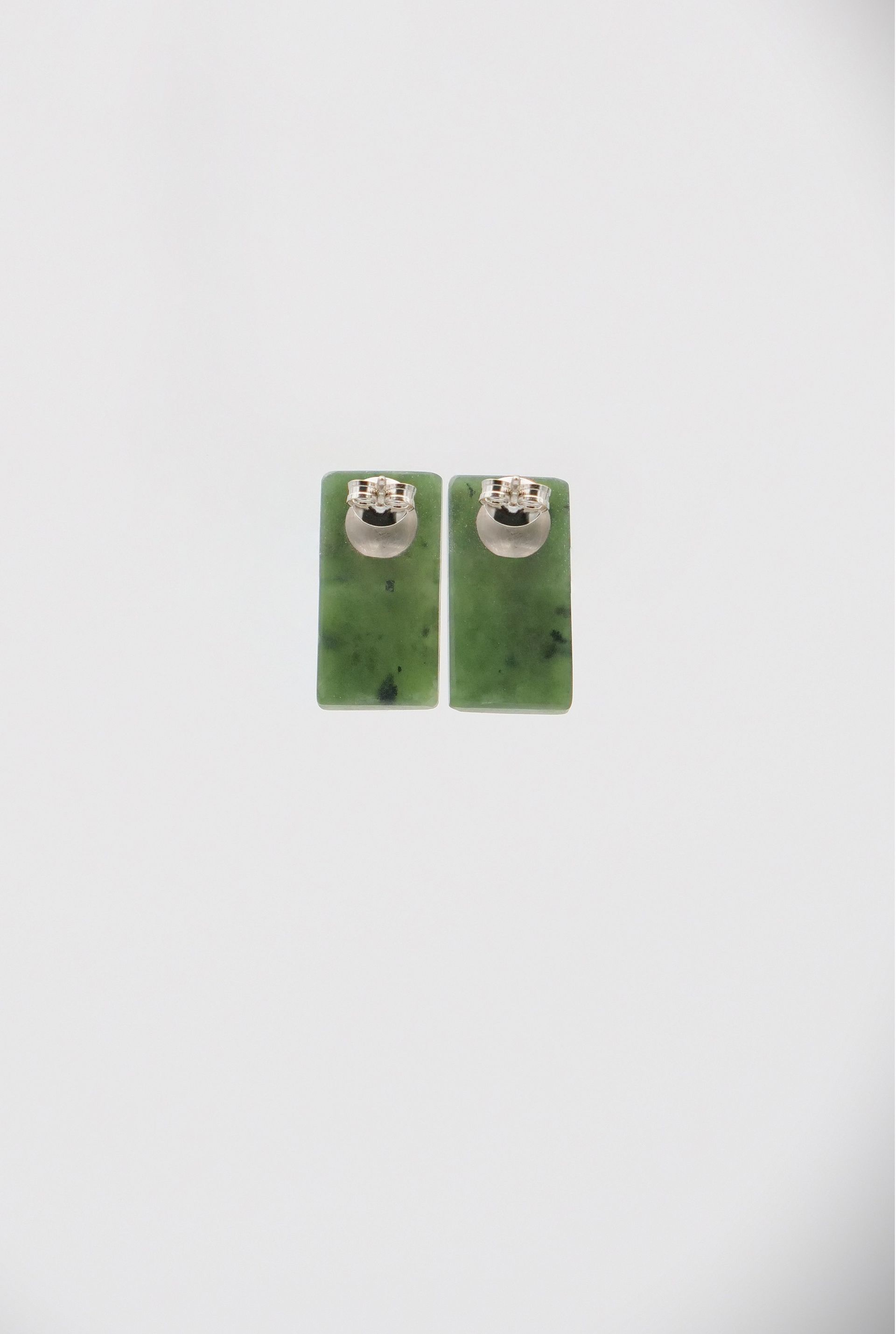 Moko Pounamu Genuine NZ Greenstone & Sterling Silver Rectangle Stud Earrings - Makakaho