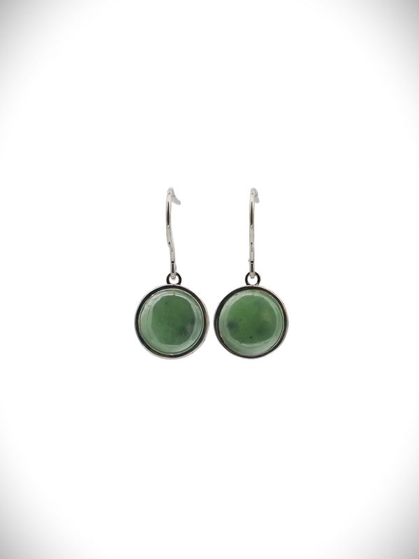 Moko Pounamu Genuine NZ Kawakawa & Sterling Silver Large Round Weave Earrings - WE4