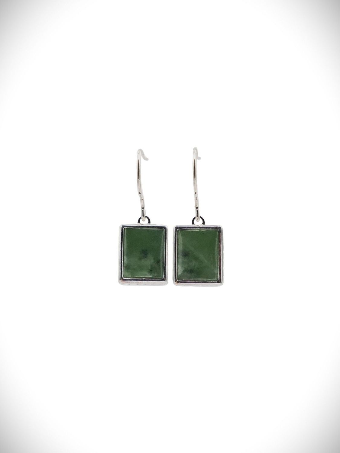 Moko Pounamu Genuine NZ Kawakawa & Sterling Silver Large Rectangle Weave Earrings - WE5