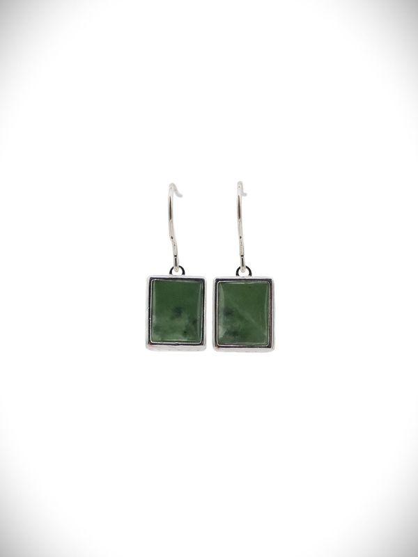 Moko Pounamu Genuine NZ Kawakawa & Sterling Silver Large Rectangle Weave Earrings - WE5