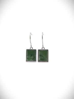 Moko Pounamu Genuine NZ Kawakawa & Sterling Silver Large Rectangle Weave Earrings - WE5 Moko Pounamu Genuine NZ Kawakawa & Sterling Silver Large Rectangle Weave Earrings - WE5