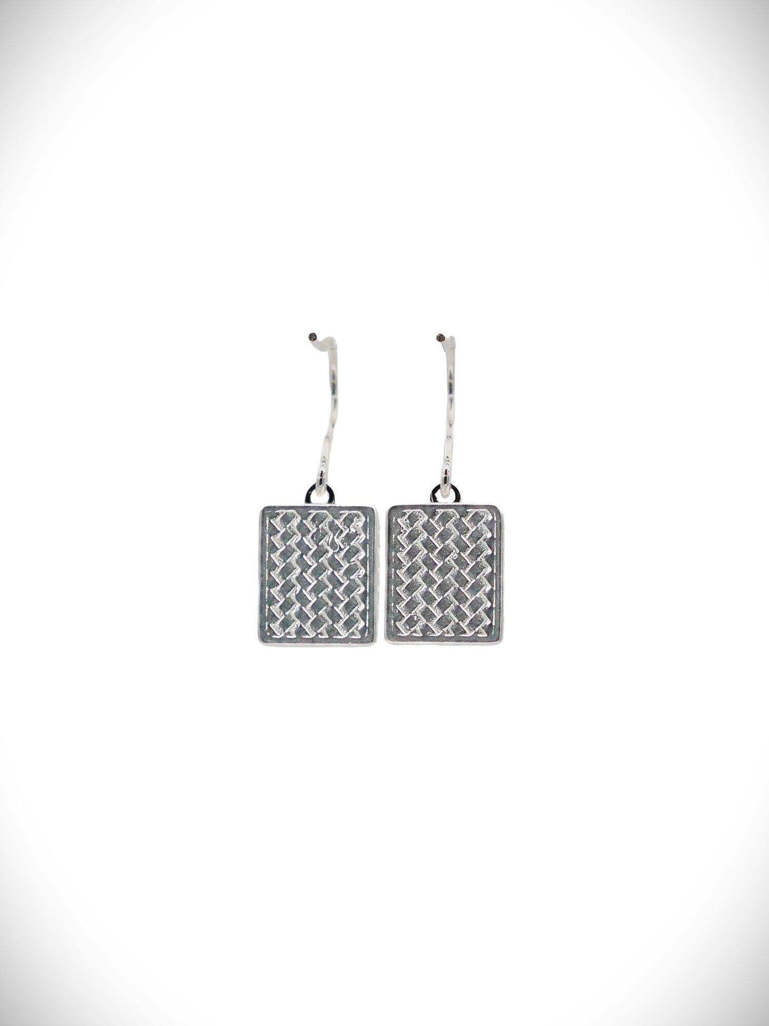 Moko Pounamu Genuine NZ Kawakawa & Sterling Silver Large Rectangle Weave Earrings - WE5