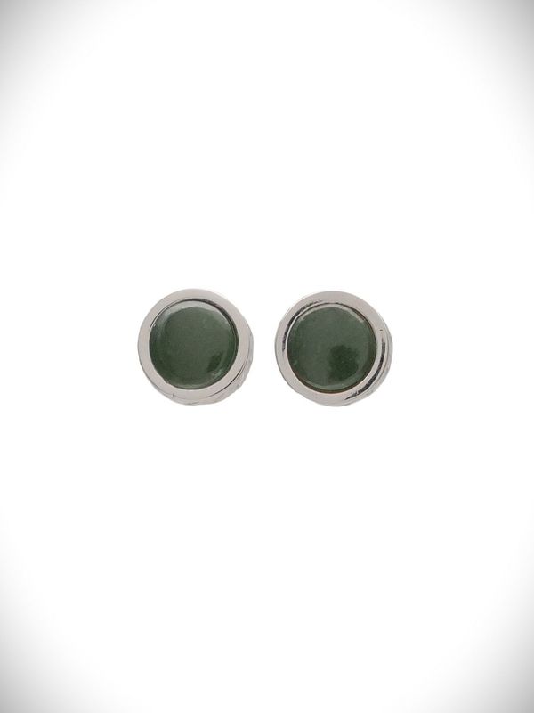 Moko Pounamu Genuine NZ Kawakawa & Sterling Silver Small Stud Weave Earrings - WE6