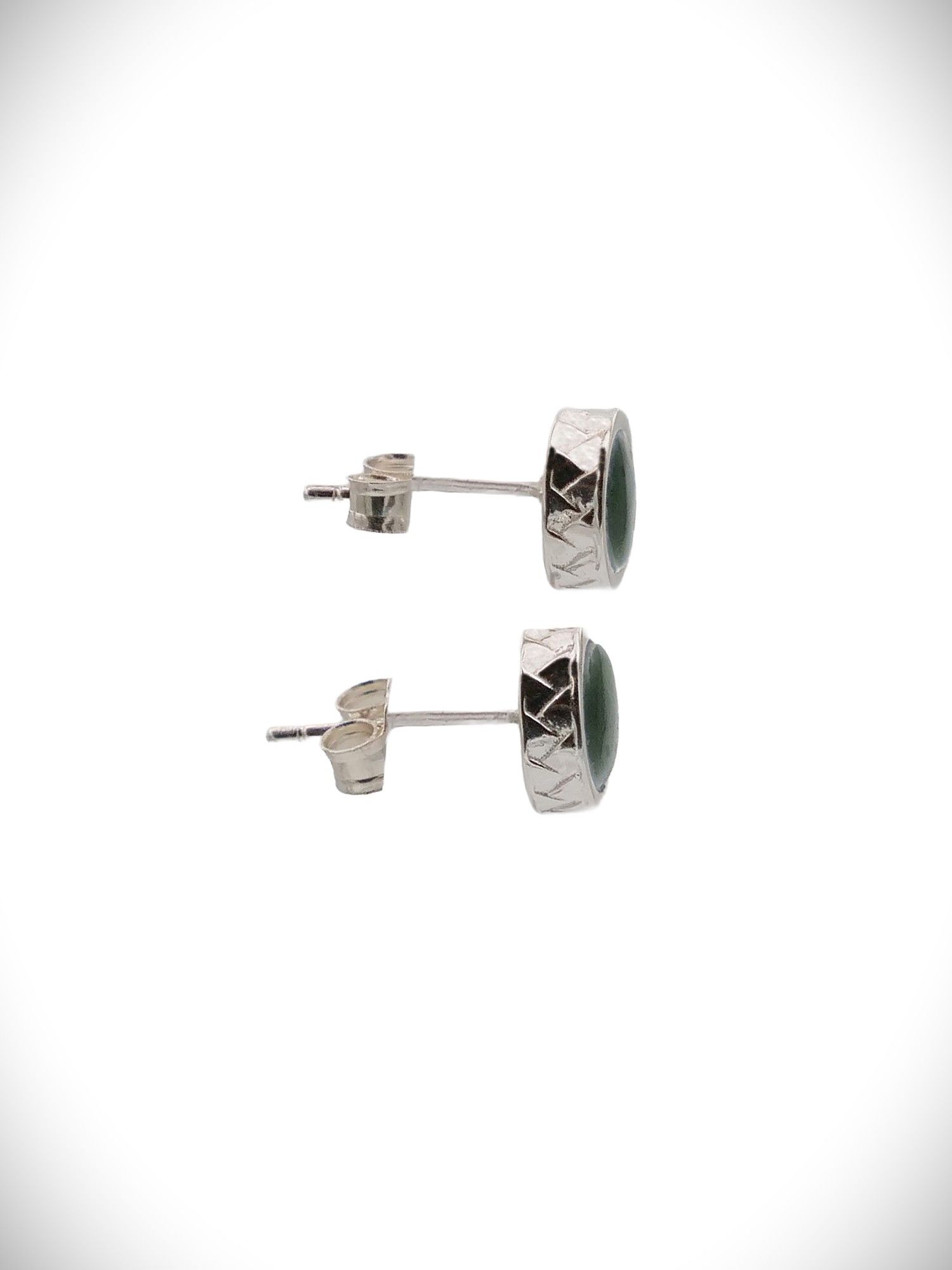 Moko Pounamu Genuine NZ Kawakawa & Sterling Silver Small Stud Weave Earrings - WE6