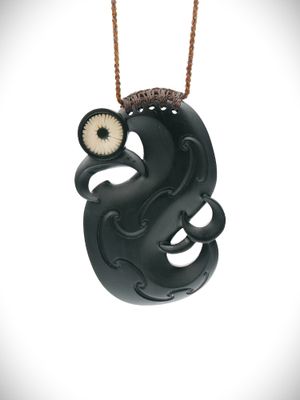 Moko Pounamu Manaia NZ Genuine Pakohe (Argillite) Whale Bone - Puketutu