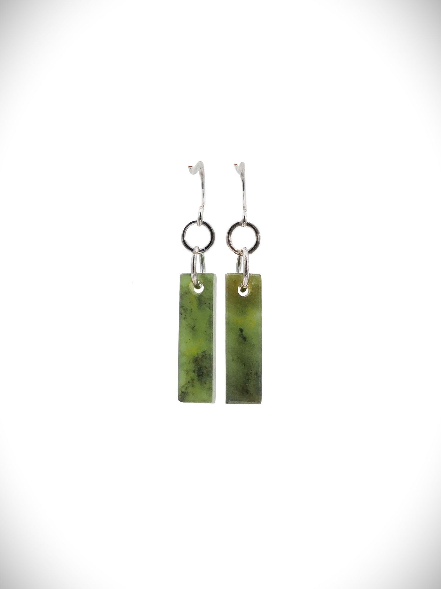 Moko Pounamu NZ Genuine Kawakawa Greenstone and Sterling Silver Rectangle Earrings - REC1