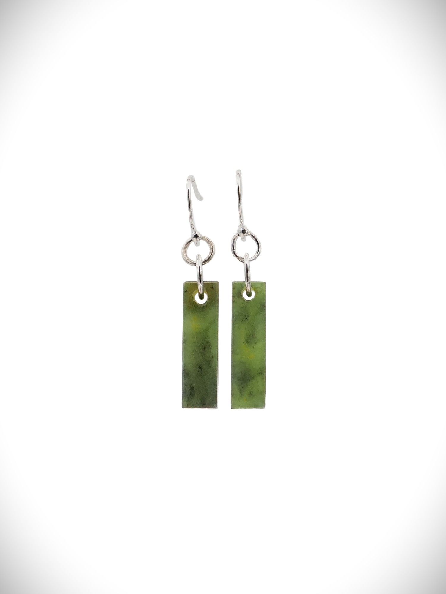 Moko Pounamu NZ Genuine Kawakawa Greenstone and Sterling Silver Rectangle Earrings - REC1